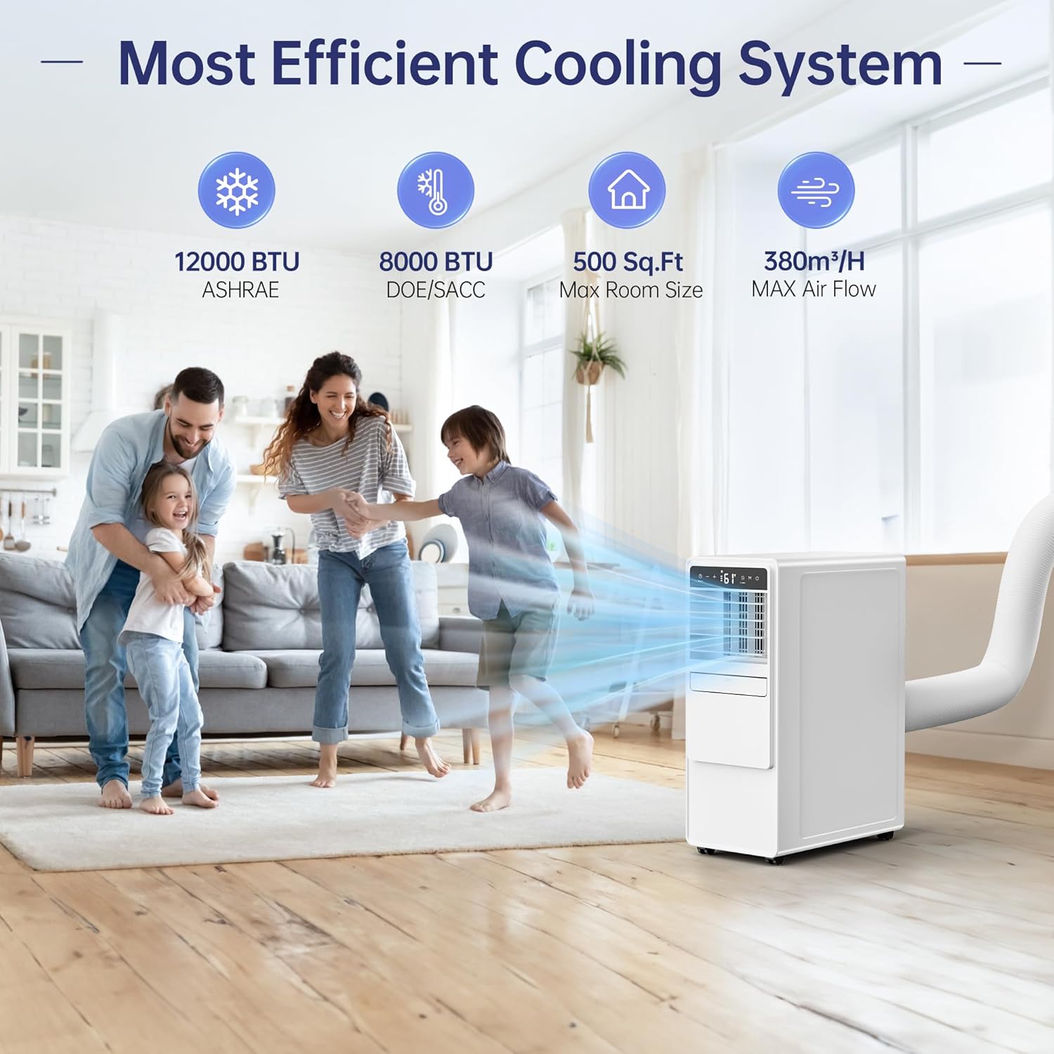 12000BTU Portable Air Conditioners with Remote, Floor Standing Cooling Portable AC Unit with Fan & Dehumidifier,Sleep and Timer Mode,For Room up to 500 sq.ft, Windows Sealing Kit Included