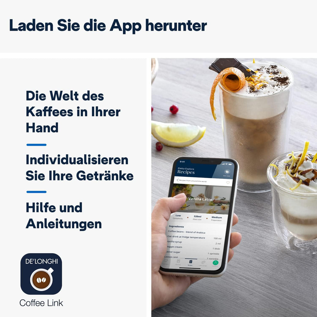 De'Longhi Eletta Explore ECAM452.57.G Kaffeevollautomat – 40+ Getränke, LatteCrema Hot & Cool, TFT, Grau