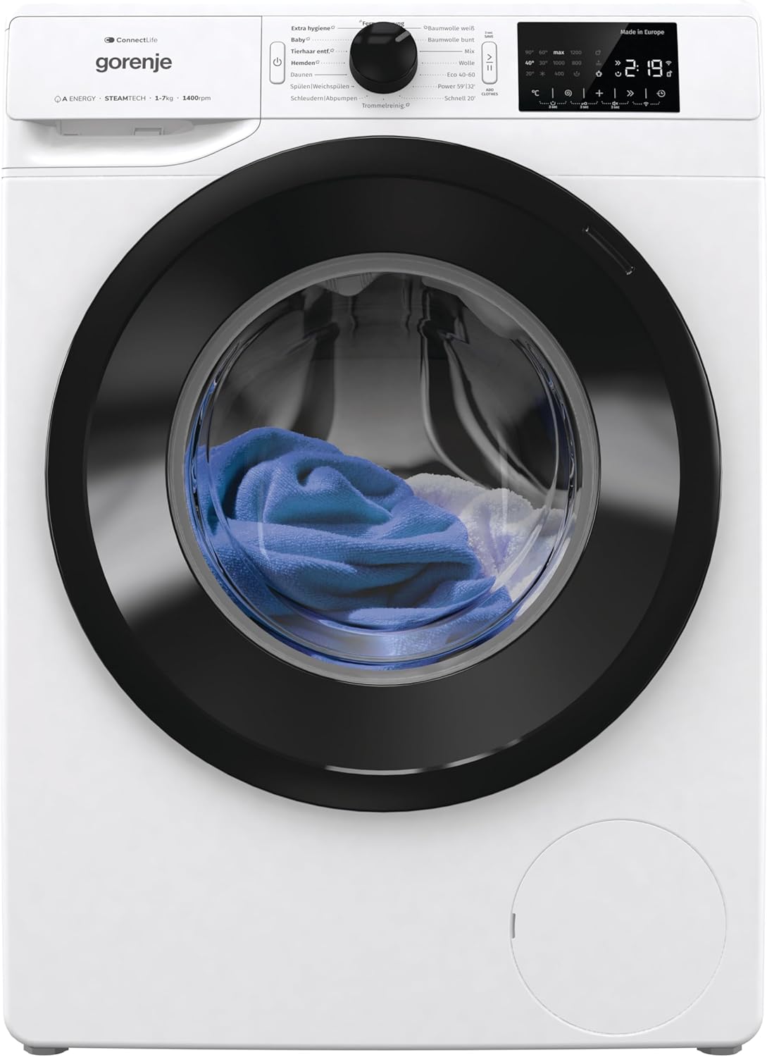 Gorenje WPNEI74A1TS Waschmaschine 7kg – Dampf, ConnectLife App, 1400 U/min, AquaStop, EEK A-10%, Weiß