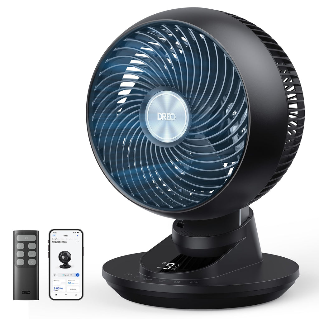 DREO TurboPoly DR-HAF008S Tischventilator – 1.530m³/h, 22dB, 100° Oszillation, 9 Stufen, WiFi, Alexa, Grau