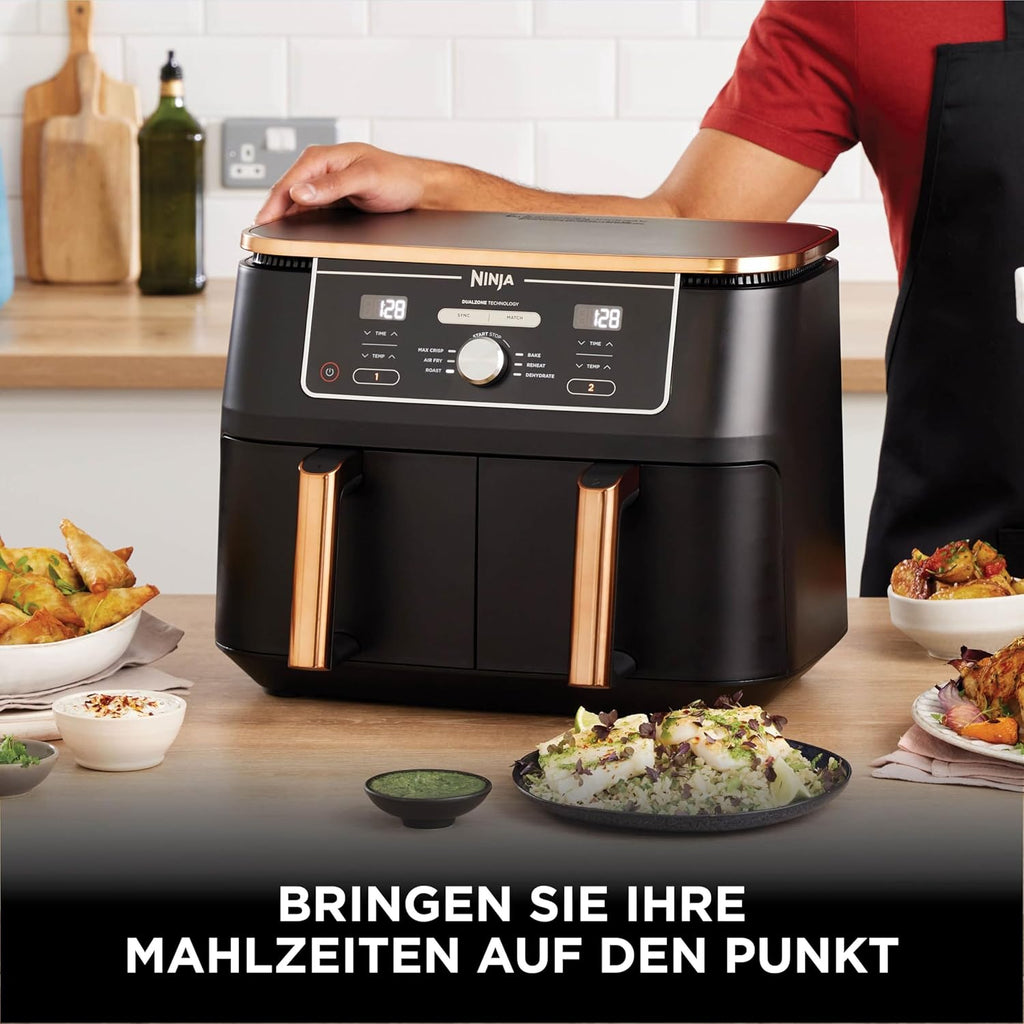 Ninja AF400EUCP Foodi MAX Dual Zone Heißluftfritteuse 9,5L – 6 Funktionen, 2470W, Kupfer/Schwarz