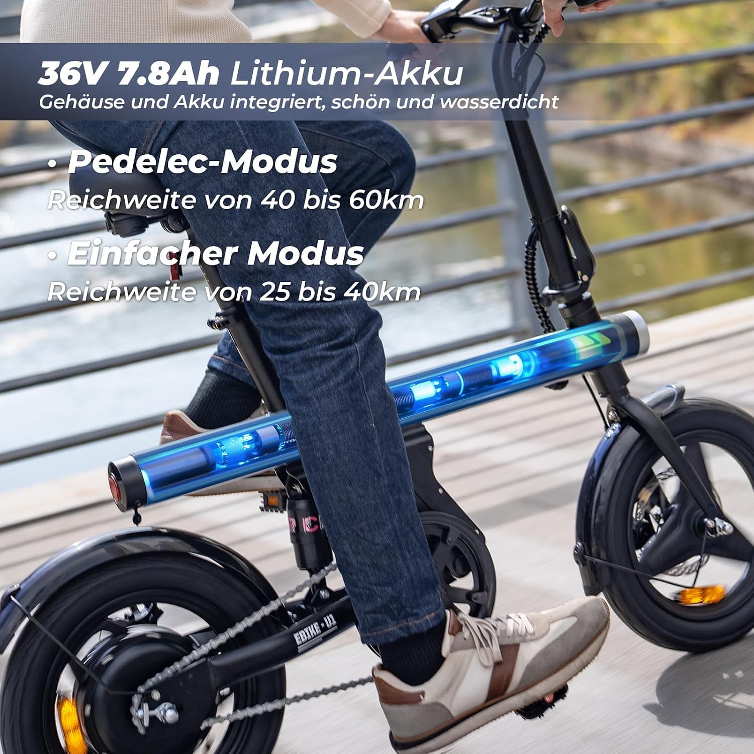 Finbike U1 Klapp-E-Bike 250W – 7-Gang, Pedelec, 14", Scheibenbremsen, LCD-Display, 120kg, Schwarz