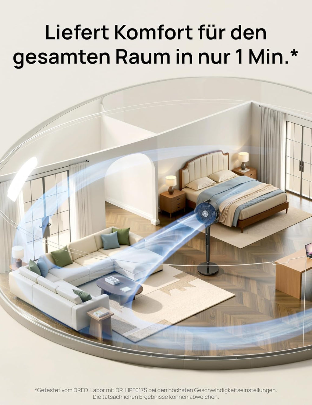 DREO PolyFan 513S DR-HAF003S Standventilator 95,5cm – 2209m³/h, 20dB, RGB, 150°+120°, WiFi, Alexa, Schwarz