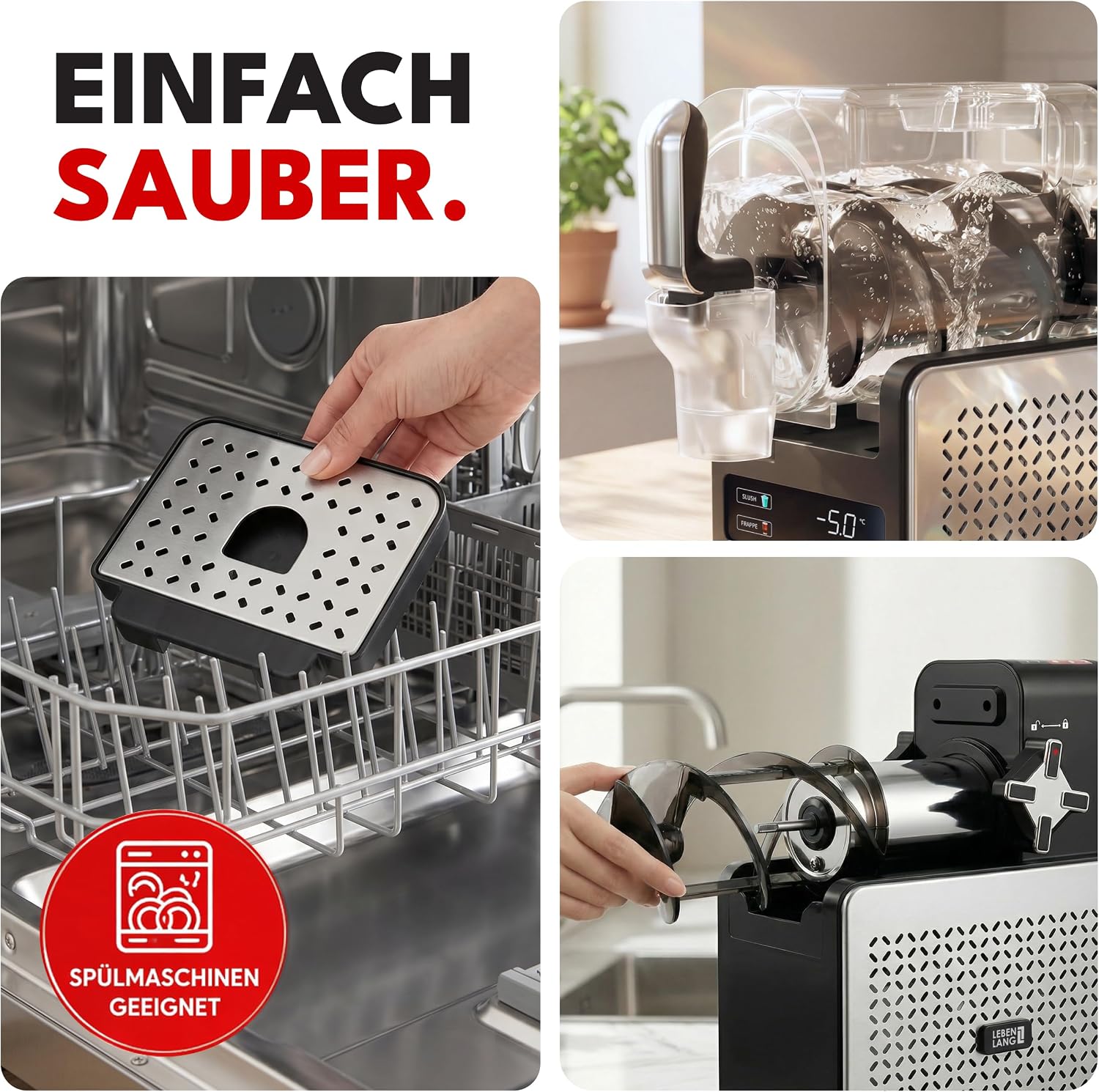 LEBENLANG LBP3312 Slush-Maschine 1,9 L – 5 Programme, QuickFreeze, LED Touchscreen, Schwarz