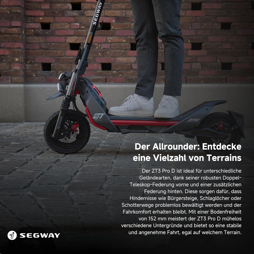 Segway-Ninebot ZT3 Pro D E-Scooter, bis zu 70 km Reichweite, 11 Zoll Offroad-Reifen, Vollfederung, Flash Charge, Apple Find My, faltbar, Schwarz**