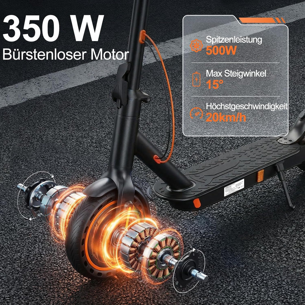 TODIMART T3 E-Scooter mit ABE, bis zu 30 km Reichweite, 8,5 Zoll Vollgummireifen, Bluetooth-App, Dual-Bremssystem, faltbar, IPX5, Schwarz/Orange**