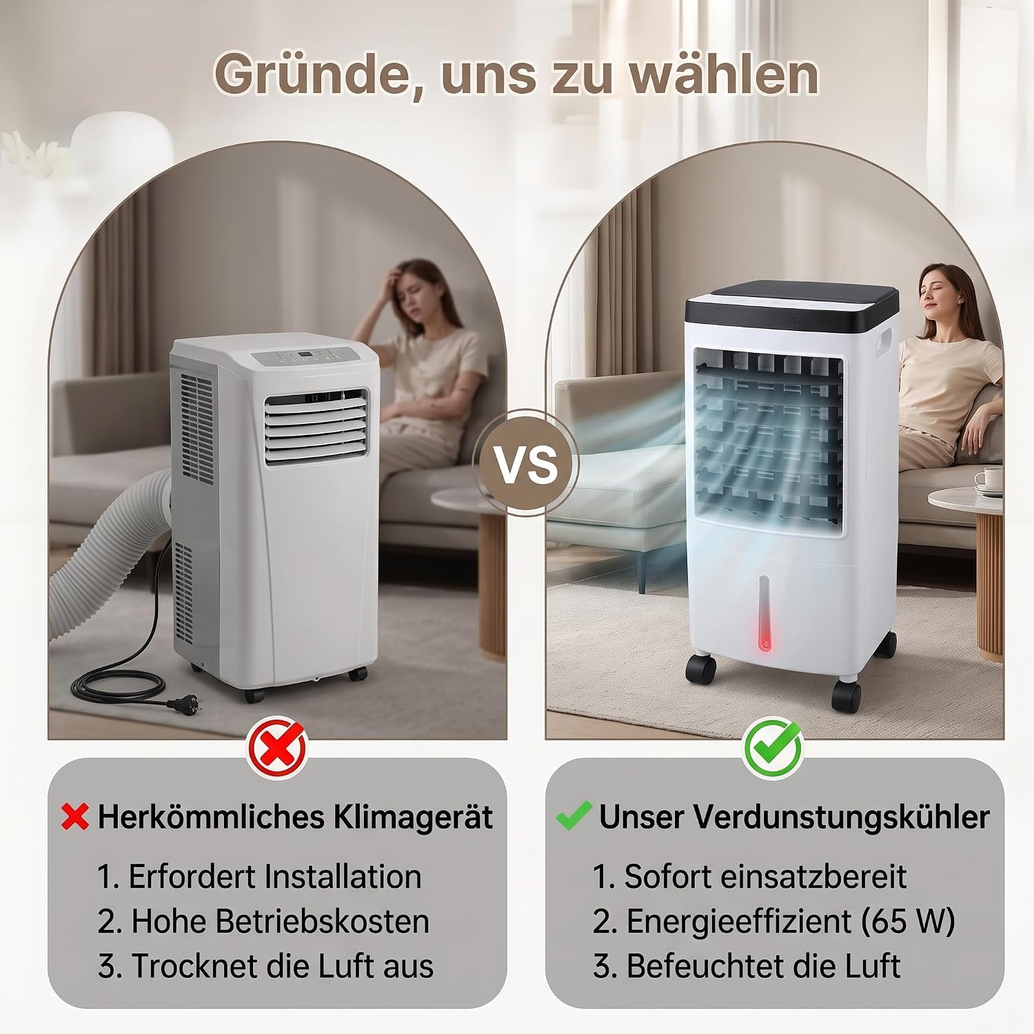 VINGVO x7c29edoga-12 Mobiler Luftkühler 3-in-1 – 6-10L Tank, Eispack, 65W, 30dB, Schwenkfunktion, Timer, Fernbedienung