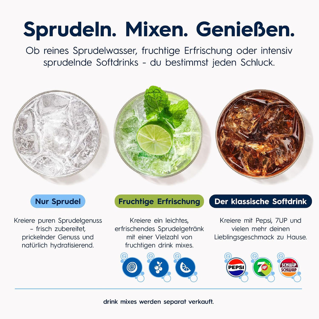 SodaStream Crystal 3.0 Wassersprudler – Quick Connect CO2, 2x Glaskaraffe 0,7L, Titan/Schwarz