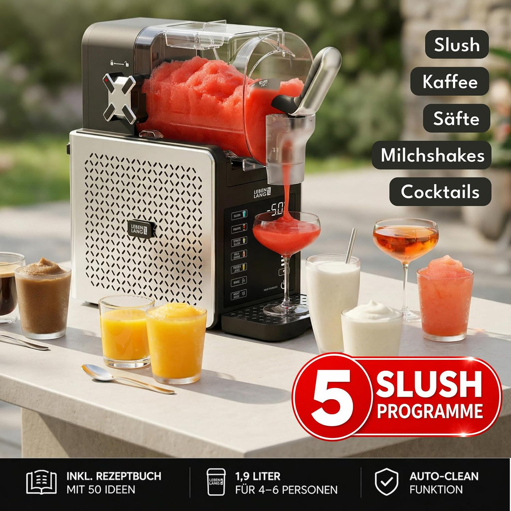 LEBENLANG LBP3312 Slush-Maschine 1,9 L – 5 Programme, QuickFreeze, LED Touchscreen, Schwarz