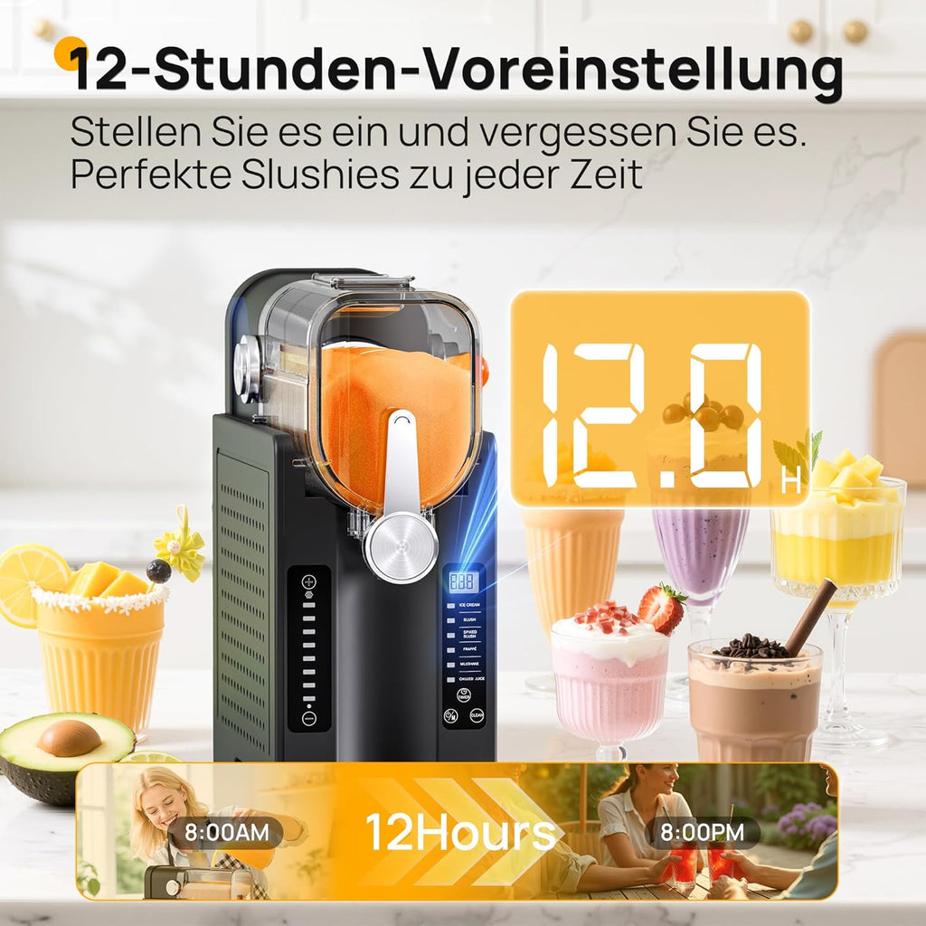 INITIO AD03 Slush-Maschine 2 L – 6 Programme, 12h Vorprogrammierung, Selbstreinigung, Grau