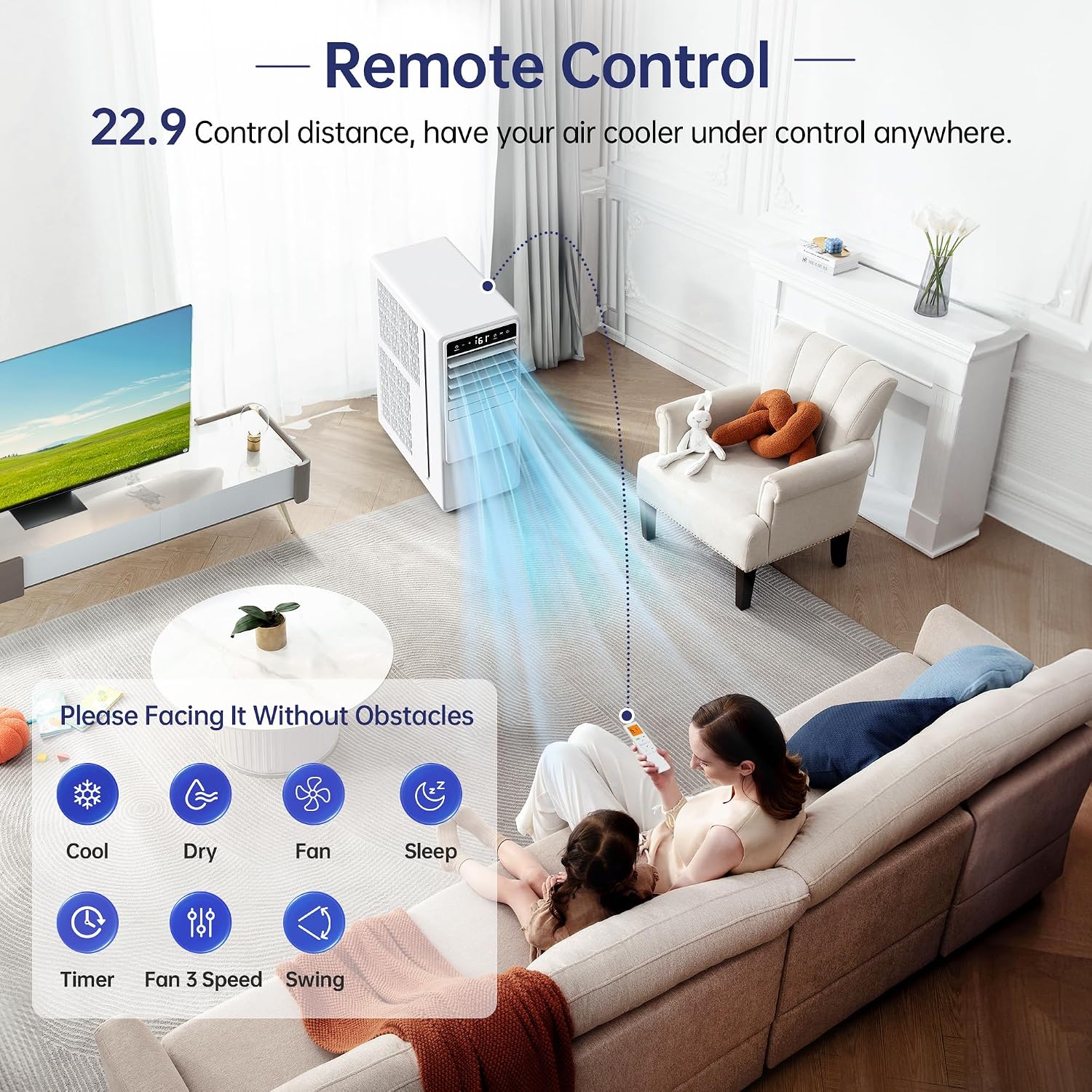 12000BTU Portable Air Conditioners with Remote, Floor Standing Cooling Portable AC Unit with Fan & Dehumidifier,Sleep and Timer Mode,For Room up to 500 sq.ft, Windows Sealing Kit Included