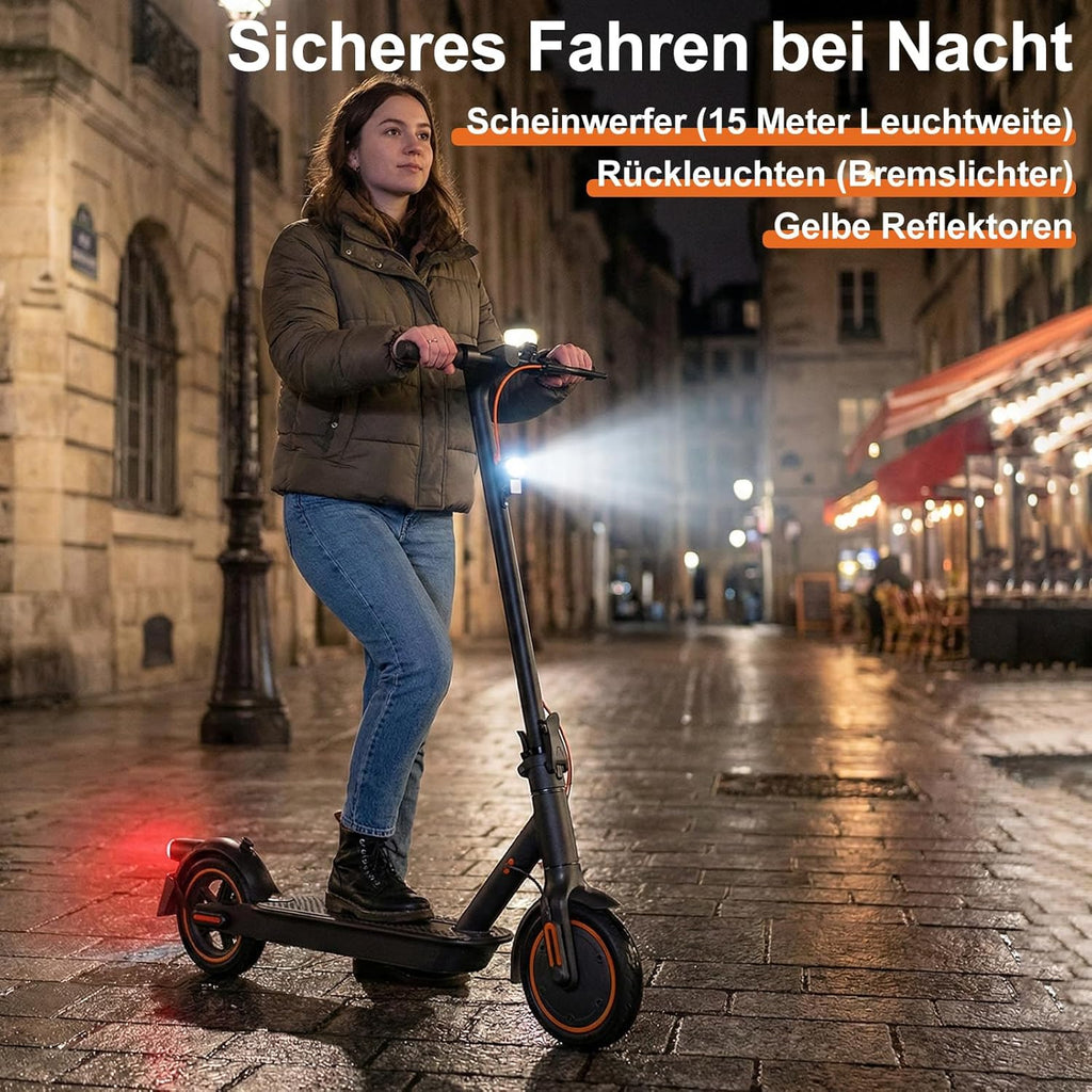 TODIMART T3 E-Scooter mit ABE, bis zu 30 km Reichweite, 8,5 Zoll Vollgummireifen, Bluetooth-App, Dual-Bremssystem, faltbar, IPX5, Schwarz/Orange**
