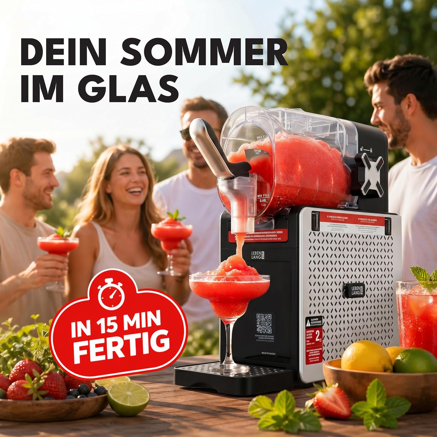 LEBENLANG LBP3312 Slush-Maschine 1,9 L – 5 Programme, QuickFreeze, LED Touchscreen, Schwarz