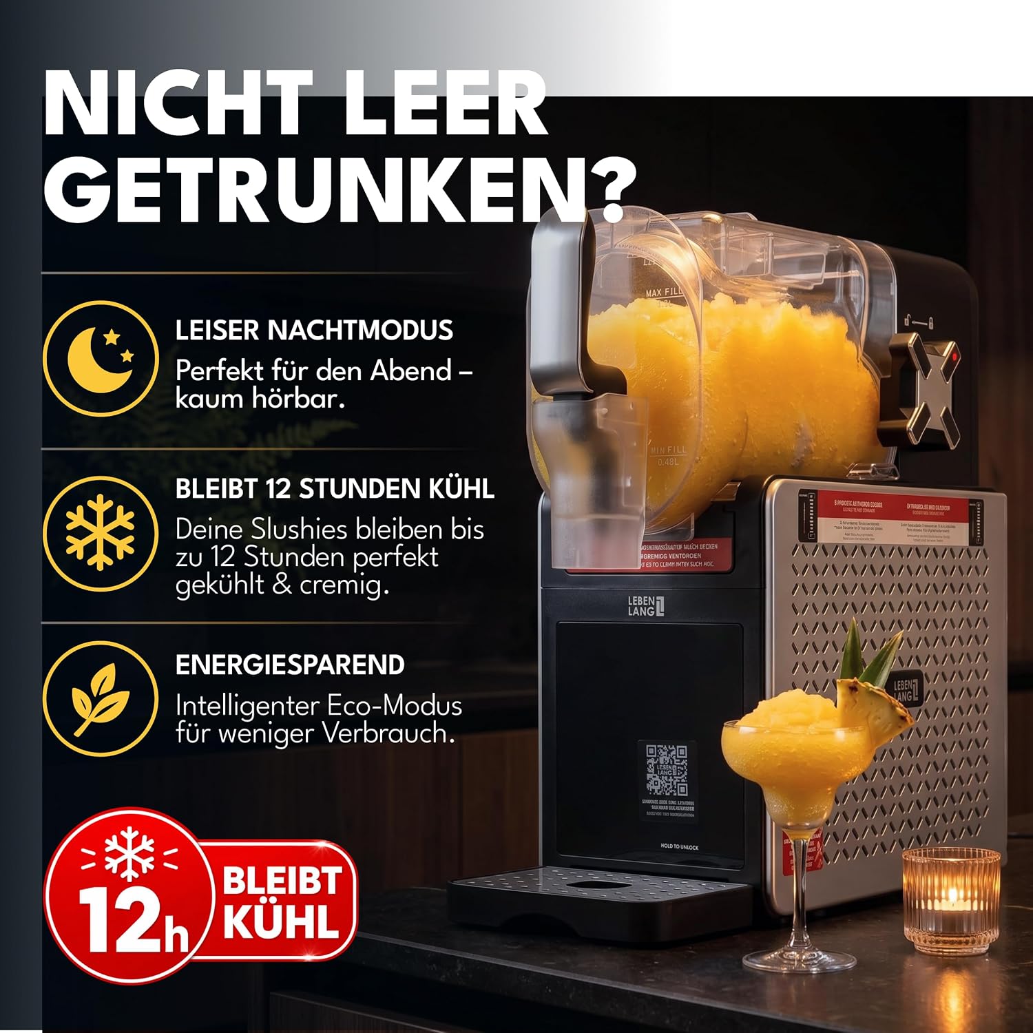 LEBENLANG LBP3312 Slush-Maschine 1,9 L – 5 Programme, QuickFreeze, LED Touchscreen, Schwarz