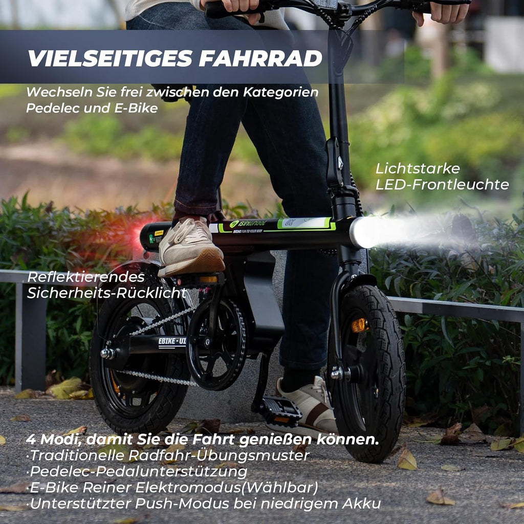 Finbike U1 Klapp-E-Bike 250W – 7-Gang, Pedelec, 14", Scheibenbremsen, LCD-Display, 120kg, Schwarz