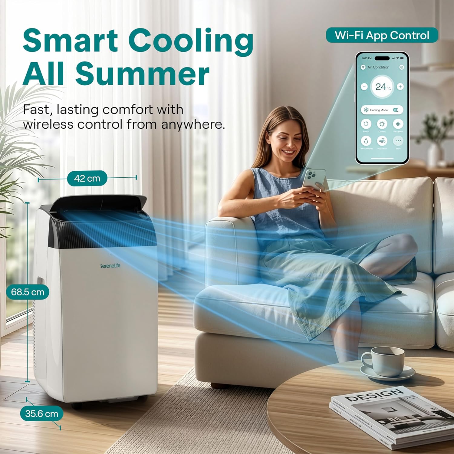 SereneLife Portable Air Conditioner 16000 BTU with WiFi, Portable AC Air Conditioning Unit, 3-in-1 with Cooling, Fan & Dehumidifier Modes, Self-Evaporating & Sleep Mode for Large Rooms & Home Office