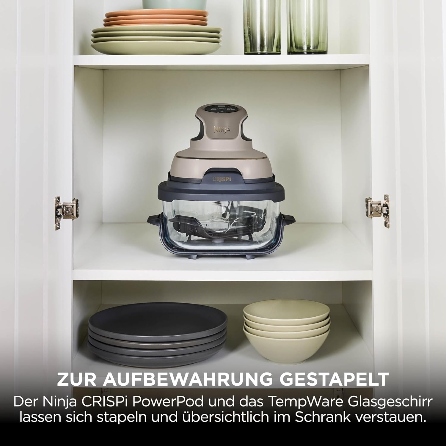 Ninja FN101EU CRISPi Heißluftfritteuse 3,8L – 4 Funktionen, PFAS-frei, Glasbehälter, 1700W, Stone Gold