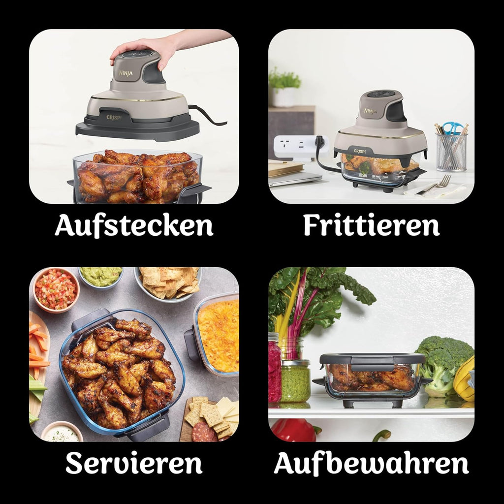 Ninja FN101EU CRISPi Heißluftfritteuse 3,8L – 4 Funktionen, PFAS-frei, Glasbehälter, 1700W, Stone Gold
