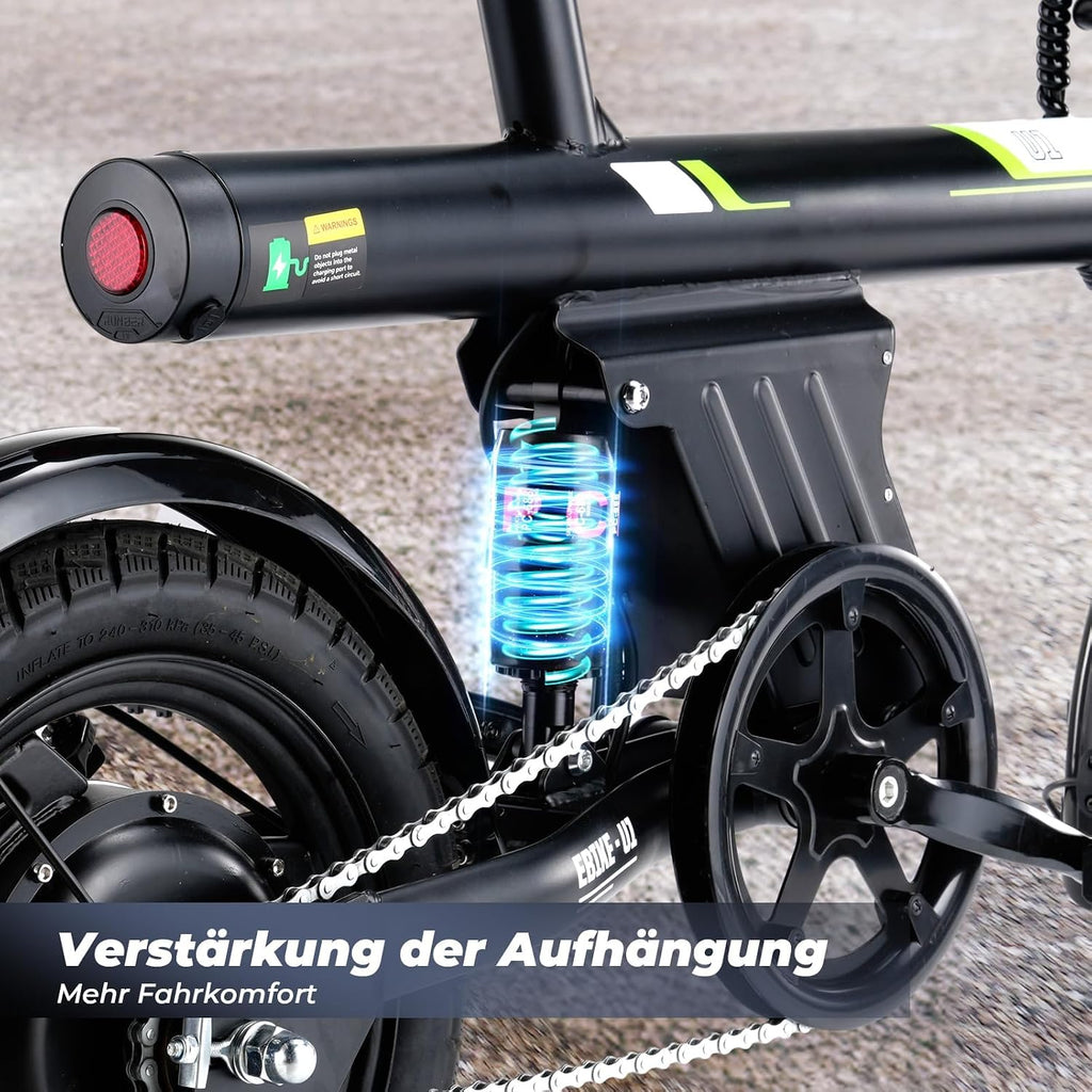 Finbike U1 Klapp-E-Bike 250W – 7-Gang, Pedelec, 14", Scheibenbremsen, LCD-Display, 120kg, Schwarz