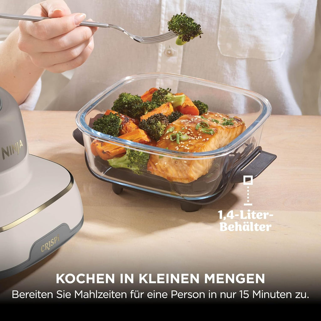 Ninja FN101EU CRISPi Heißluftfritteuse 3,8L – 4 Funktionen, PFAS-frei, Glasbehälter, 1700W, Stone Gold