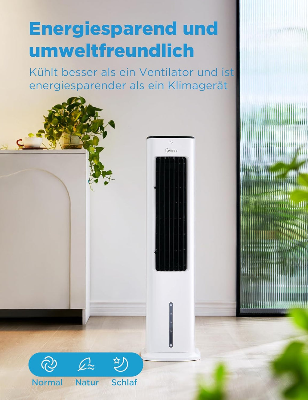 Midea AC100-20ARB Luftkühler 4-in-1 – 5L Wassertank, 3 Modi, Fernbedienung, 55W, Weiß