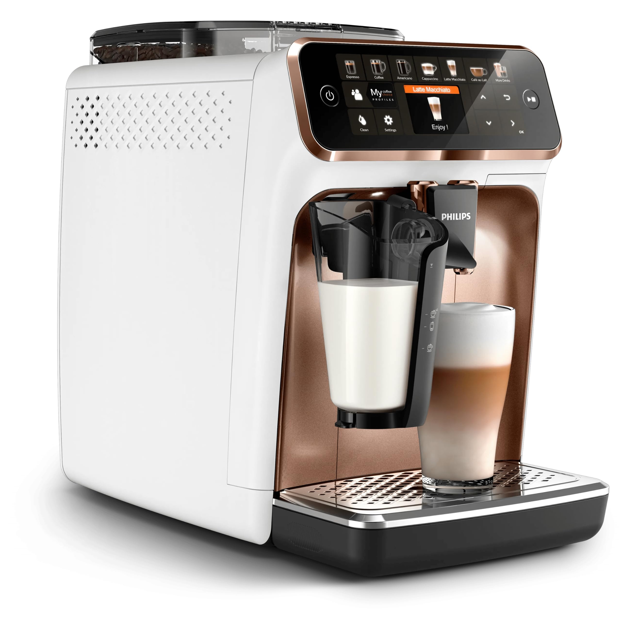 Philips Series 5400 LatteGo Kaffeevollautomat EP5447/90, 12 Kaffeespezialitäten, Milchsystem, TFT-Touchdisplay, ExtraShot, AquaClean, Schwarz/Chrom