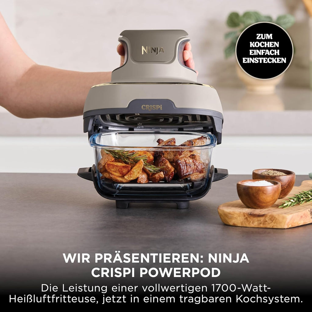 Ninja FN101EU CRISPi Heißluftfritteuse 3,8L – 4 Funktionen, PFAS-frei, Glasbehälter, 1700W, Stone Gold