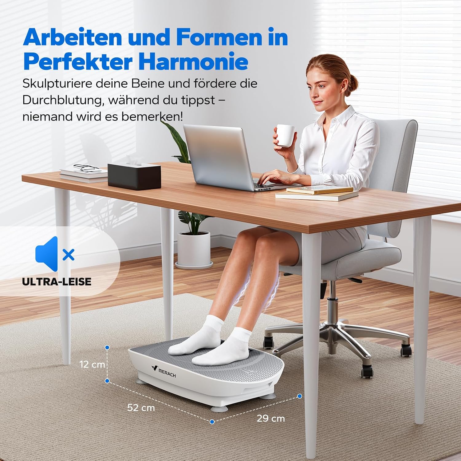 MERACH MR-2398 Slim Vibrationsplatte – 10 Stufen, <40 dB, 136kg, LED-Display, Fernbedienung, Grau