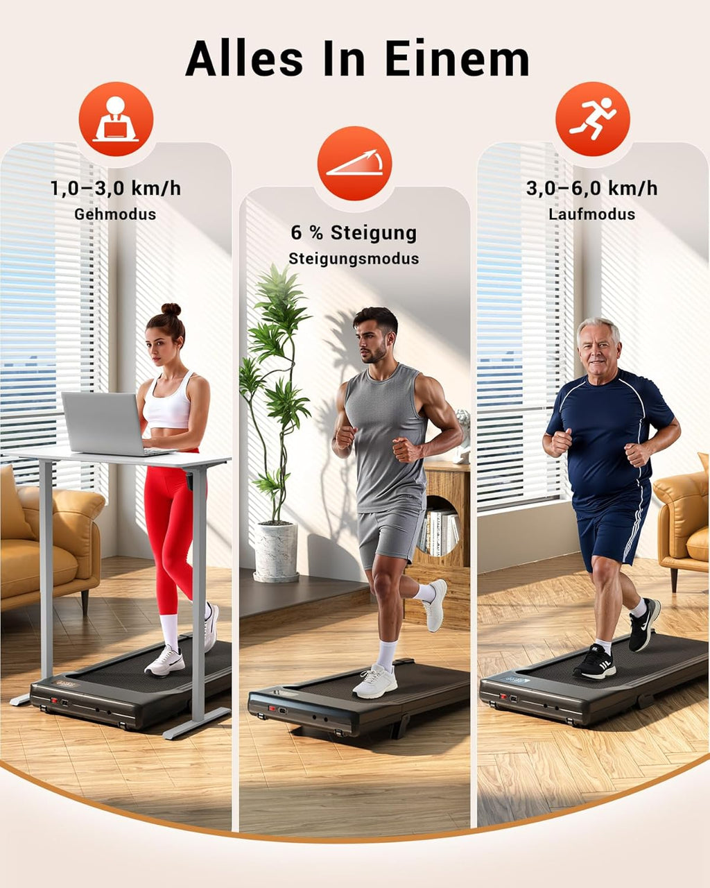 Superun WP06 Laufband 6% Neigung – 16,8 km/h, 136kg, 2,5 PS, KI-Training, App, 40x90cm, Schwarz