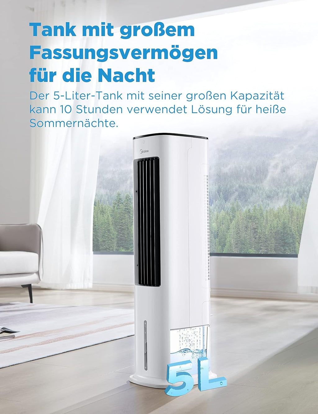 Midea AC100-20ARB Luftkühler 4-in-1 – 5L Wassertank, 3 Modi, Fernbedienung, 55W, Weiß