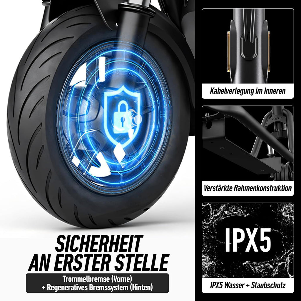 NIU KQi100P E-Scooter mit ABE, bis zu 29 km Reichweite, 300 W Motor, 10 Zoll Luftreifen, hydraulische Vorderradfederung, App-Steuerung, Anthrazit/Schwarz**