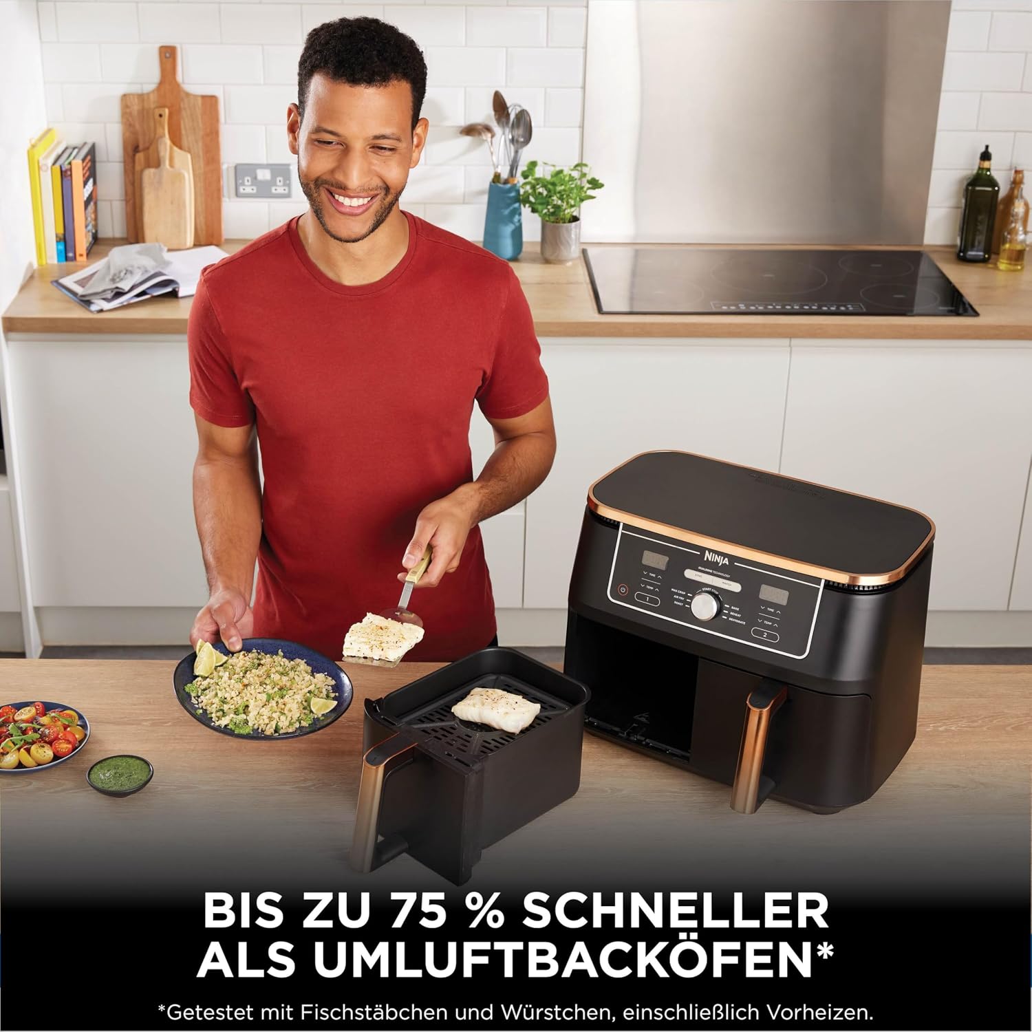 Ninja AF400EUCP Foodi MAX Dual Zone Heißluftfritteuse 9,5L – 6 Funktionen, 2470W, Kupfer/Schwarz