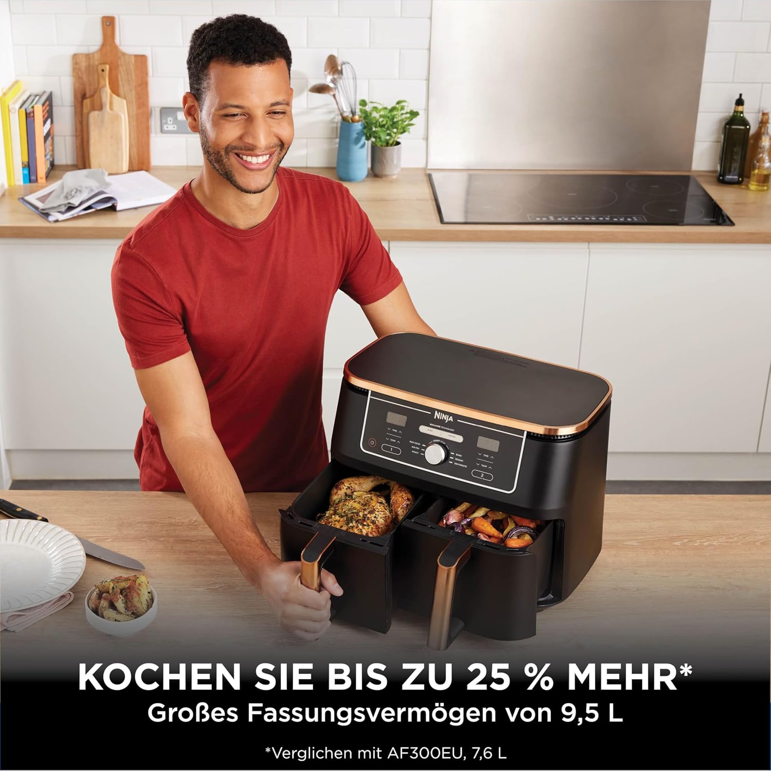 Ninja AF400EUCP Foodi MAX Dual Zone Heißluftfritteuse 9,5L – 6 Funktionen, 2470W, Kupfer/Schwarz