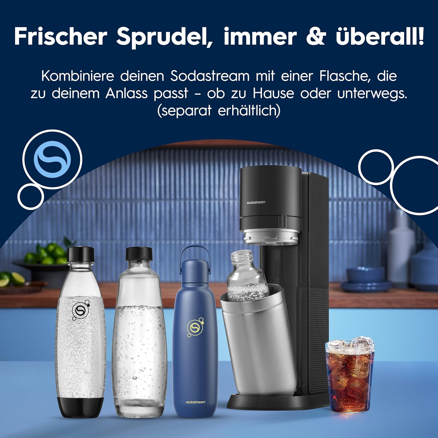 SodaStream DUO Wassersprudler – Quick Connect CO2, 2x Glasflasche & 2x Plastikflasche 1L, Titan/Schwarz