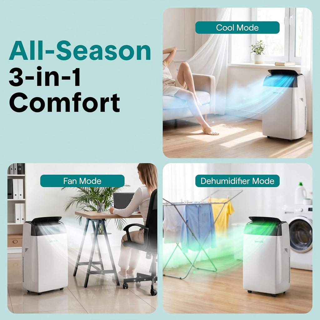 SereneLife Portable Air Conditioner 16000 BTU with WiFi, Portable AC Air Conditioning Unit, 3-in-1 with Cooling, Fan & Dehumidifier Modes, Self-Evaporating & Sleep Mode for Large Rooms & Home Office