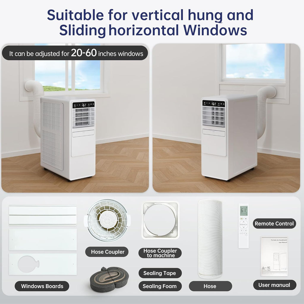 12000BTU Portable Air Conditioners with Remote, Floor Standing Cooling Portable AC Unit with Fan & Dehumidifier,Sleep and Timer Mode,For Room up to 500 sq.ft, Windows Sealing Kit Included