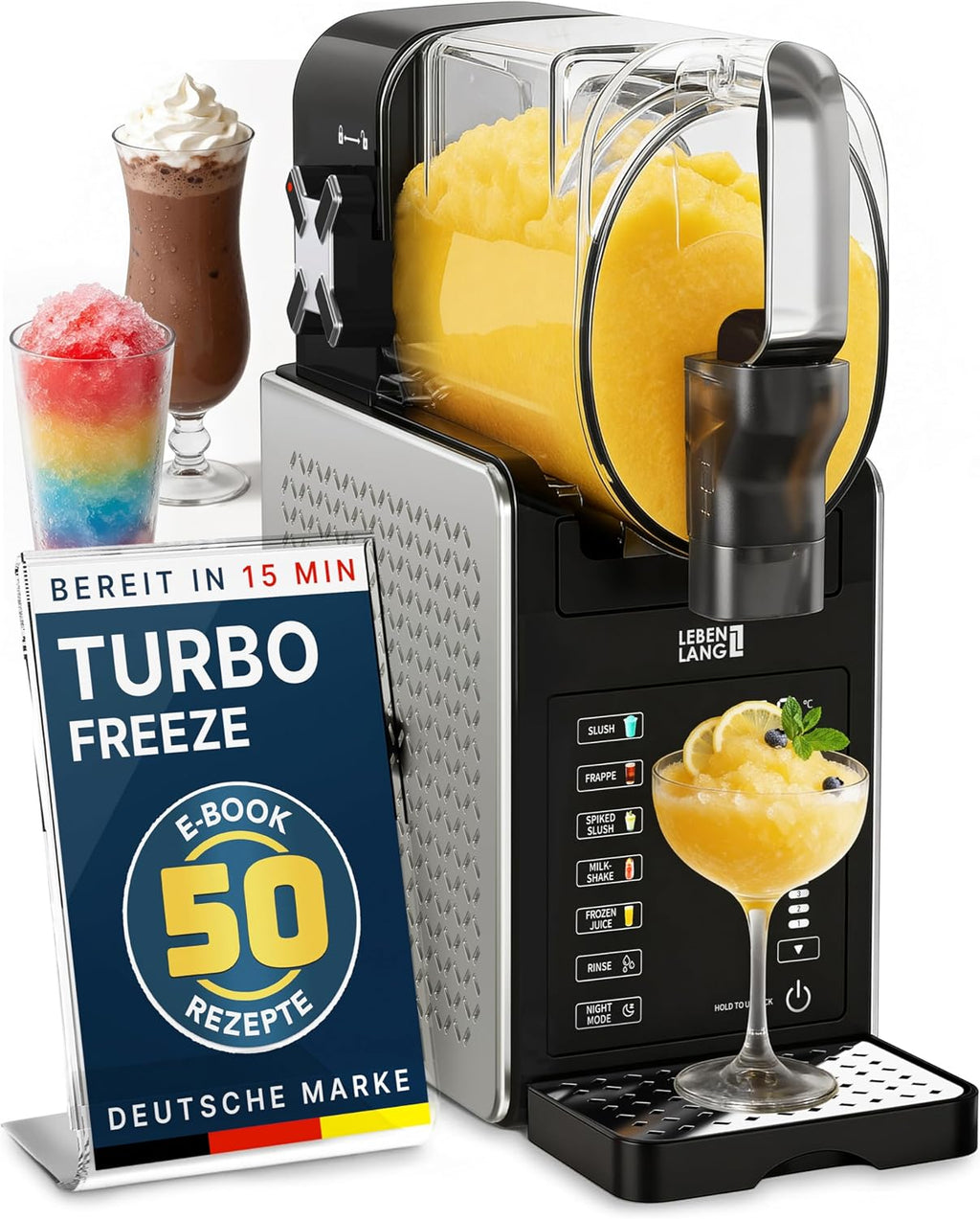 LEBENLANG LBP3312 Slush-Maschine 1,9 L – 5 Programme, QuickFreeze, LED Touchscreen, Schwarz