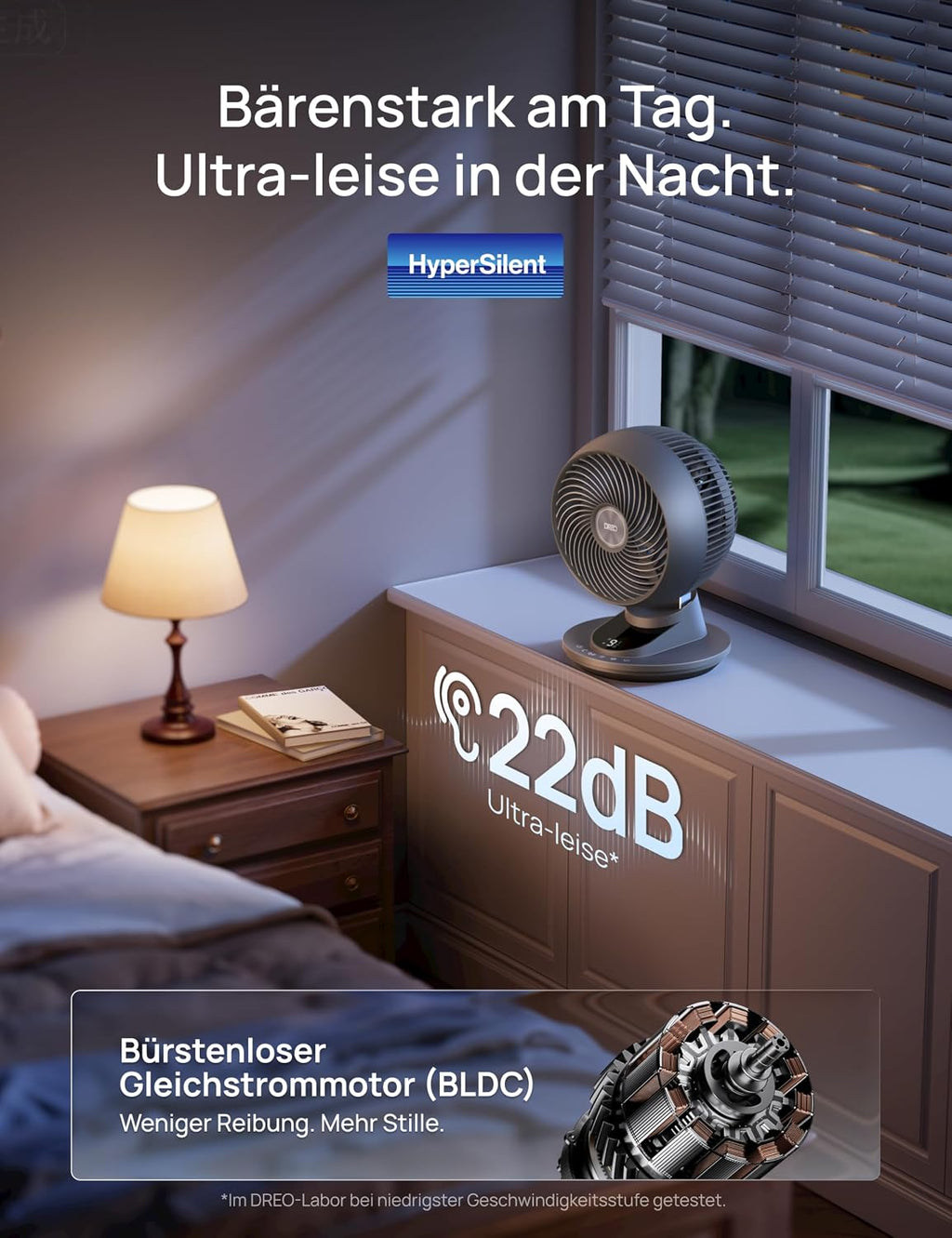 DREO TurboPoly DR-HAF008S Tischventilator – 1.530m³/h, 22dB, 100° Oszillation, 9 Stufen, WiFi, Alexa, Grau