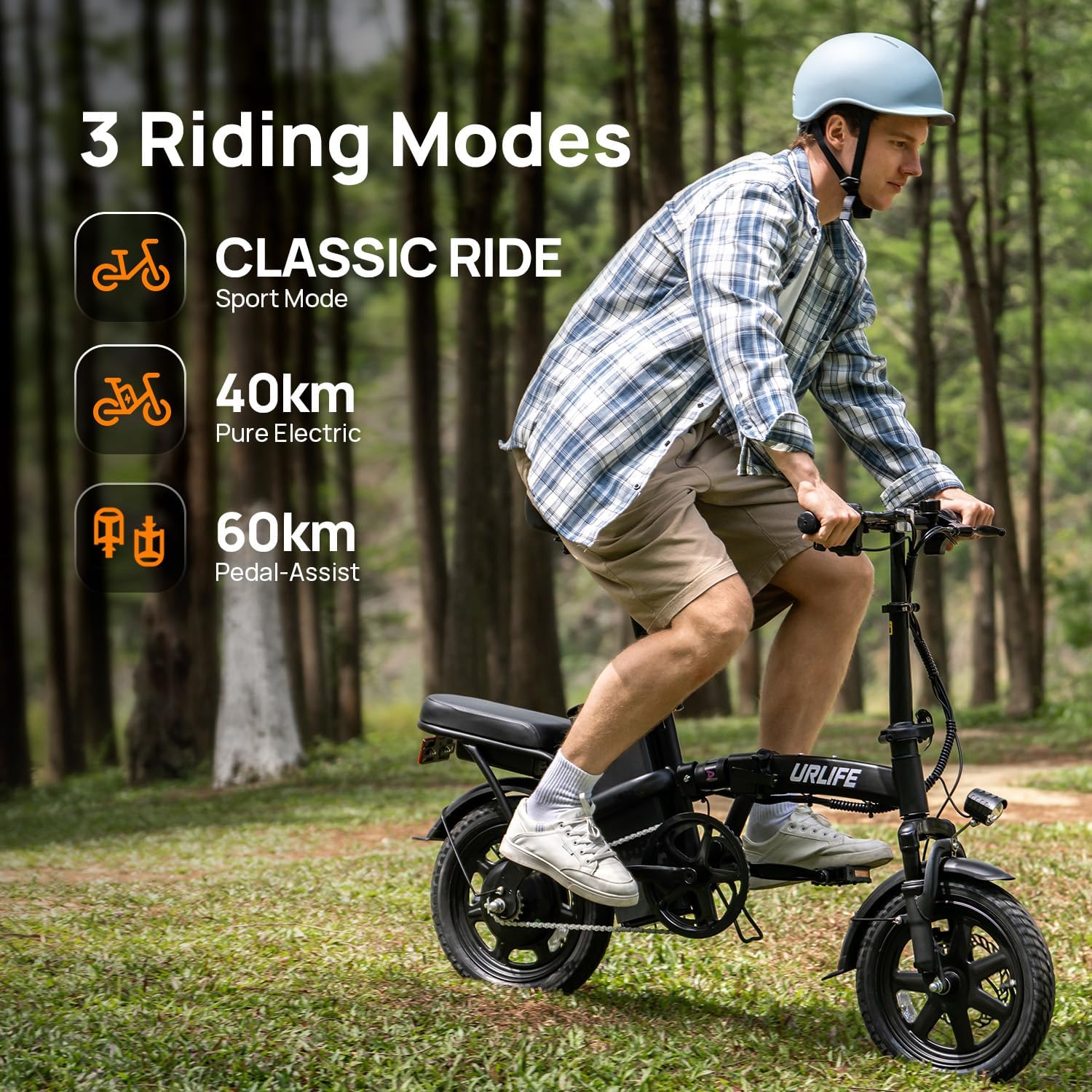 URLIFE F1L Klapp-E-Bike 250W – 48V/7,5Ah, 60km, Pedelec, IP54, Dual-Federung, 14", Schwarz