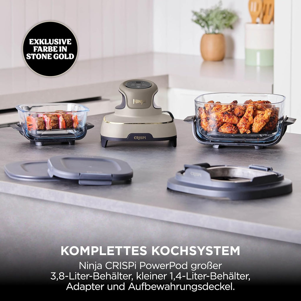 Ninja FN101EU CRISPi Heißluftfritteuse 3,8L – 4 Funktionen, PFAS-frei, Glasbehälter, 1700W, Stone Gold