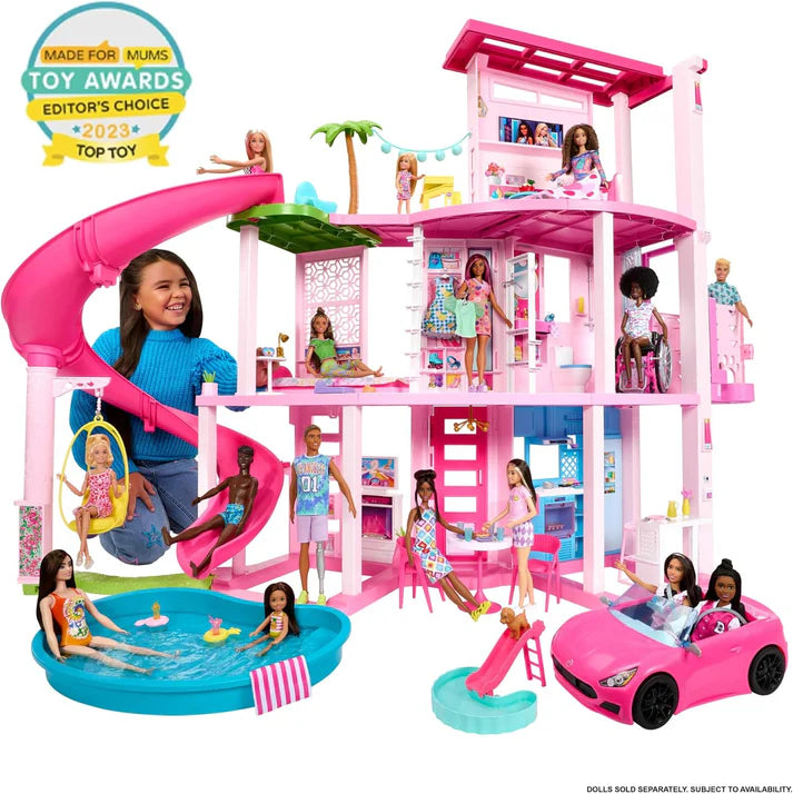 Dreamhouse 3-Storey Doll House with Pool, Slide & 10 Play Areas
