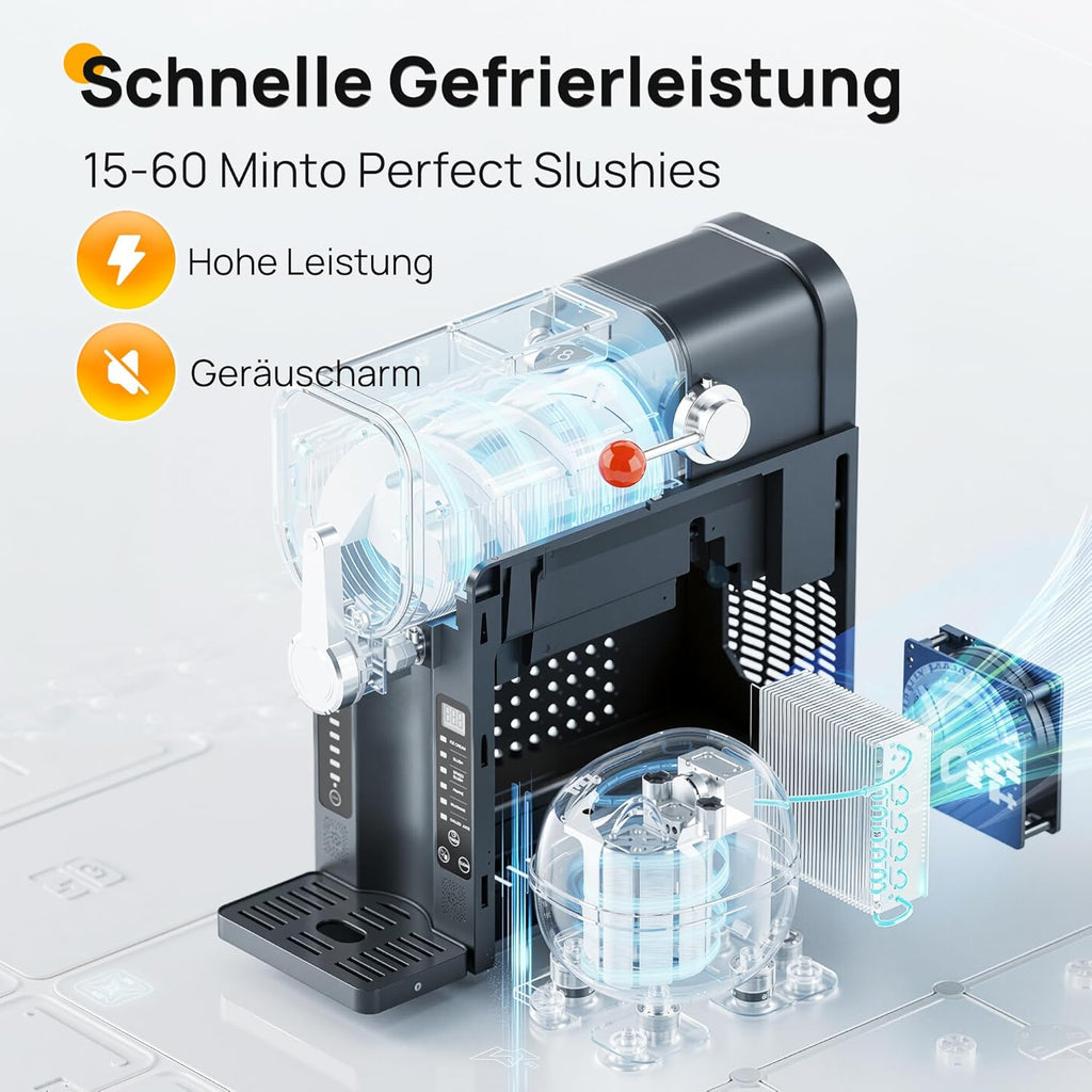 INITIO AD03 Slush-Maschine 2 L – 6 Programme, 12h Vorprogrammierung, Selbstreinigung, Grau