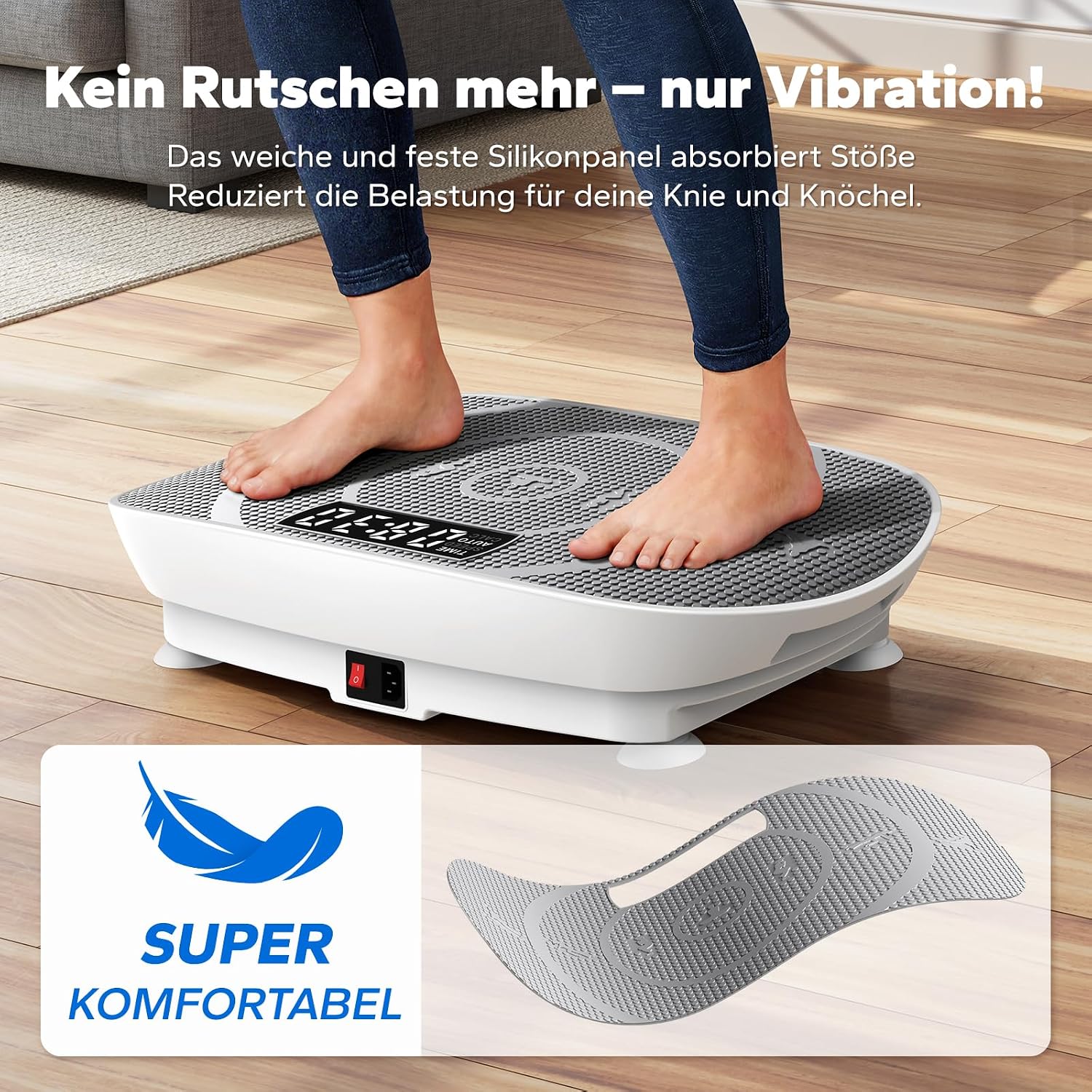 MERACH MR-2398 Slim Vibrationsplatte – 10 Stufen, <40 dB, 136kg, LED-Display, Fernbedienung, Grau