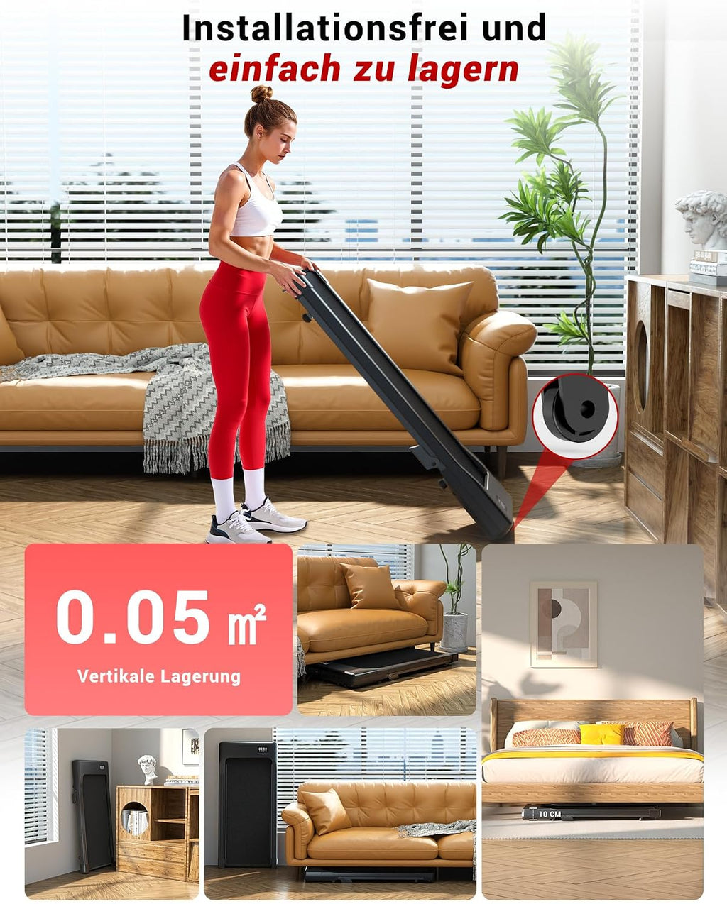 Superun WP06 Laufband 6% Neigung – 16,8 km/h, 136kg, 2,5 PS, KI-Training, App, 40x90cm, Schwarz