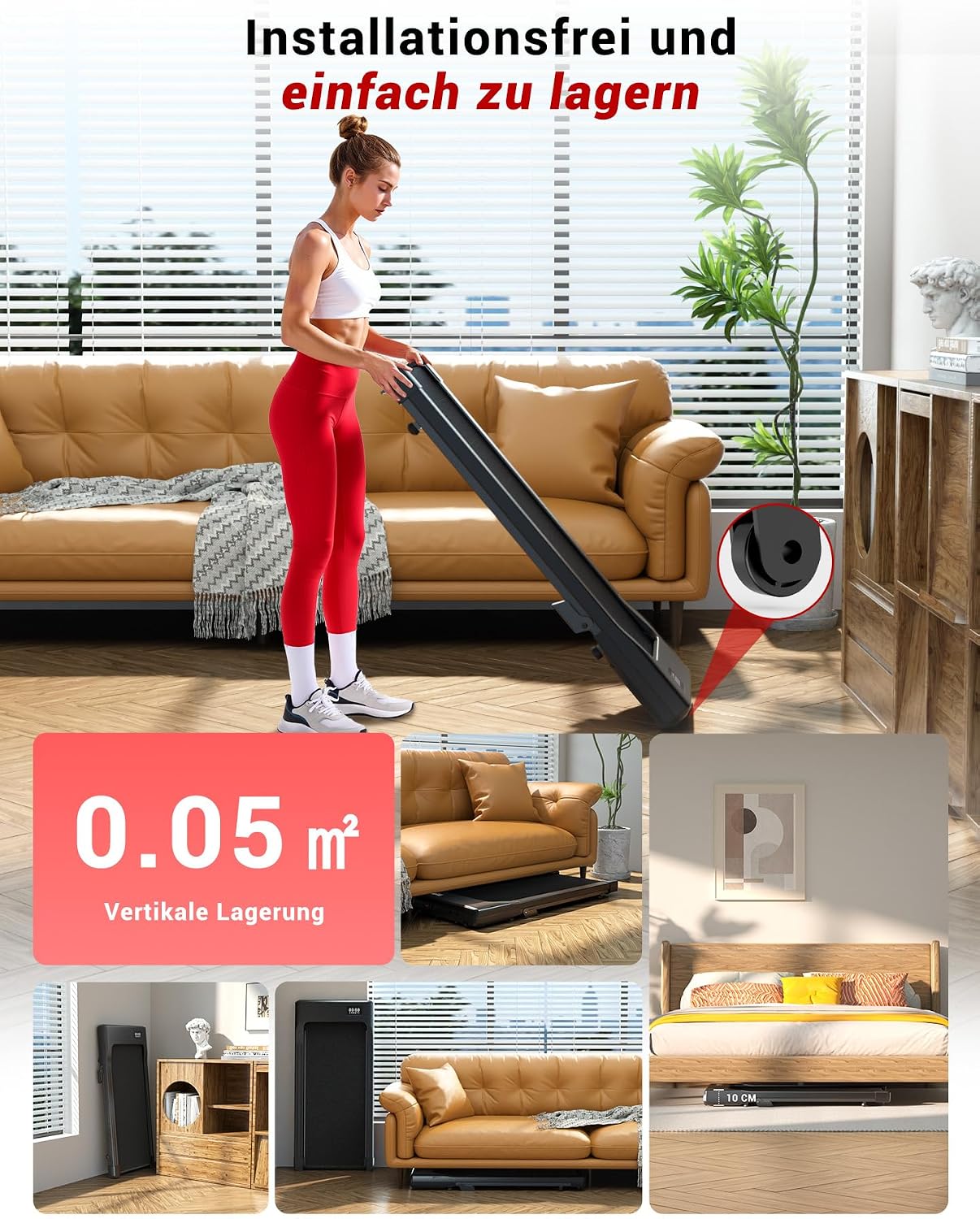 Superun WP06 Laufband 6% Neigung – 16,8 km/h, 136kg, 2,5 PS, KI-Training, App, 40x90cm, Schwarz