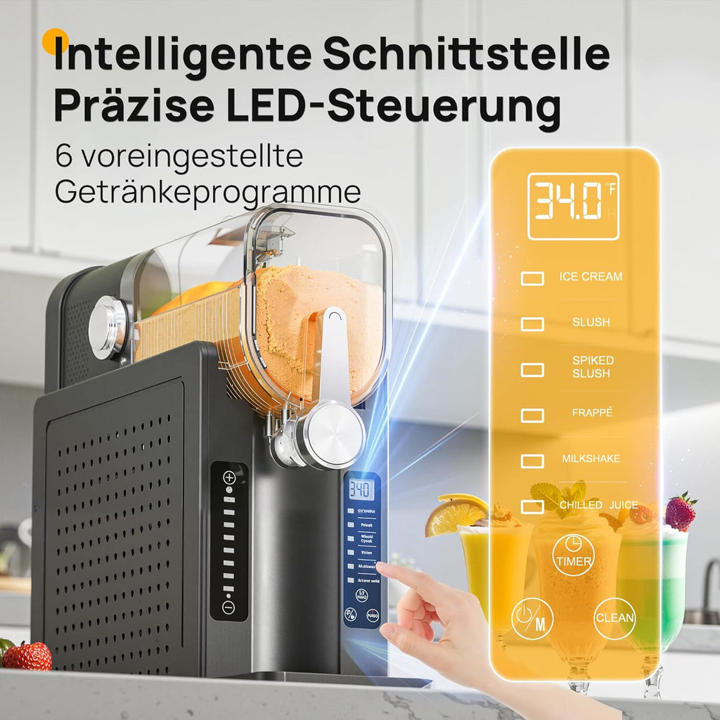 INITIO AD03 Slush-Maschine 2 L – 6 Programme, 12h Vorprogrammierung, Selbstreinigung, Grau