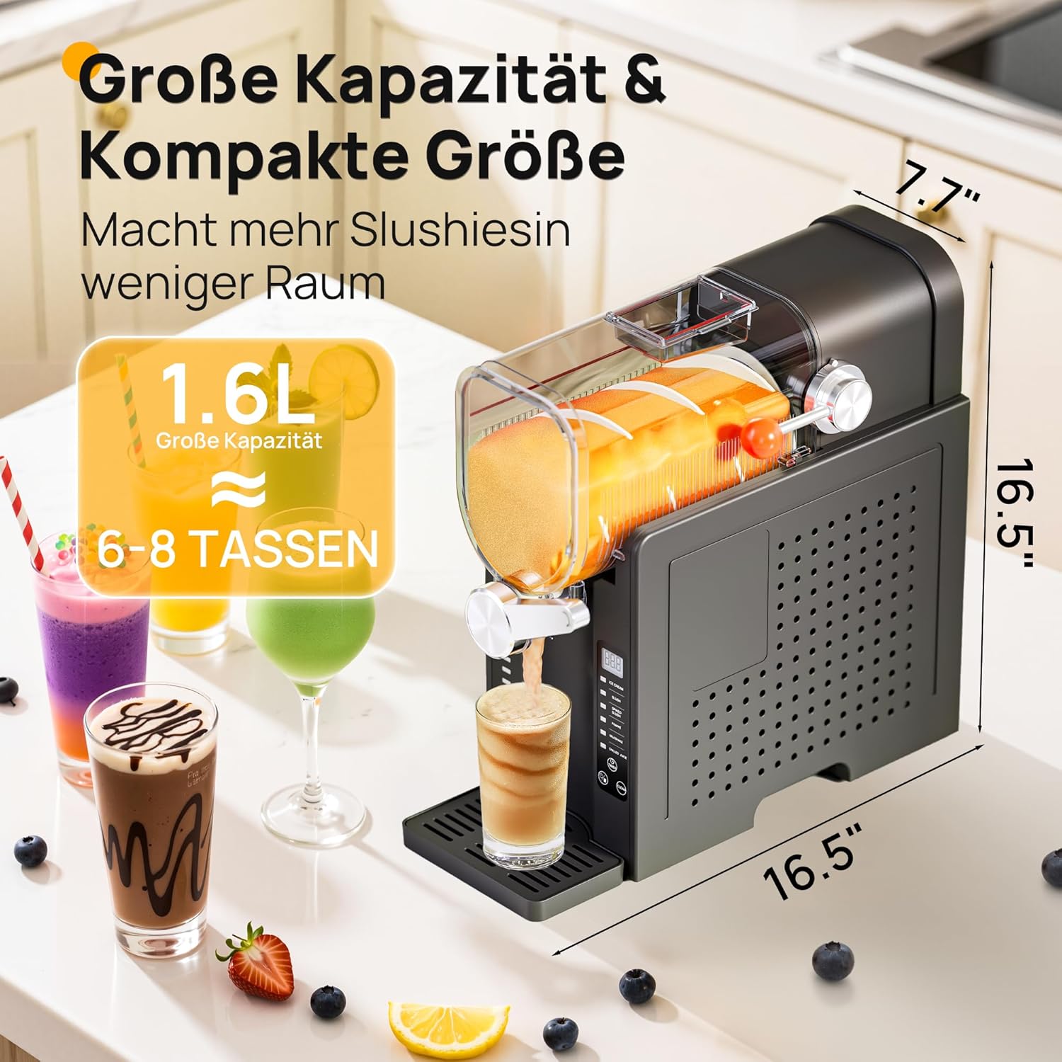 INITIO AD03 Slush-Maschine 2 L – 6 Programme, 12h Vorprogrammierung, Selbstreinigung, Grau