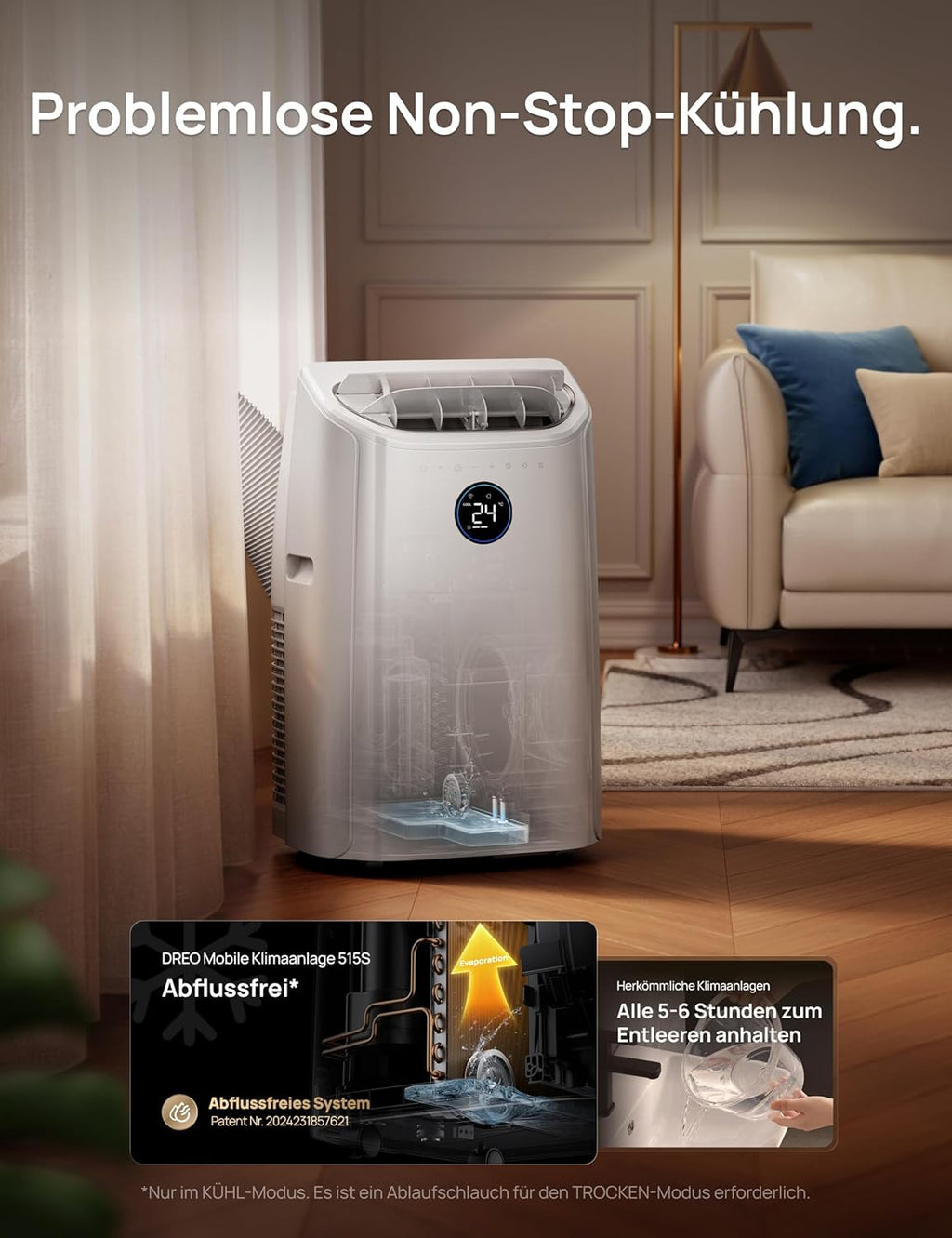 DREO AC515S Mobiles Klimagerät 10.000 BTU – 3-in-1, R290, EEK A, HEPA, Alexa, Google Home, Weiß