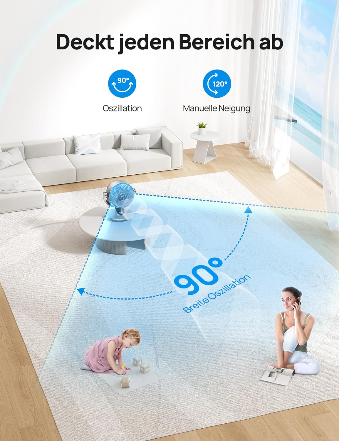 DREO CF511S DR-HAF001S Luftzirkulationsventilator – 70ft, 28,5dB, 90°+120° Oszillation, WiFi, Alexa, Silber