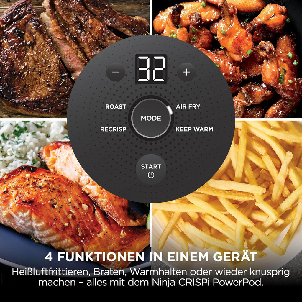Ninja FN101EU CRISPi Heißluftfritteuse 3,8L – 4 Funktionen, PFAS-frei, Glasbehälter, 1700W, Stone Gold